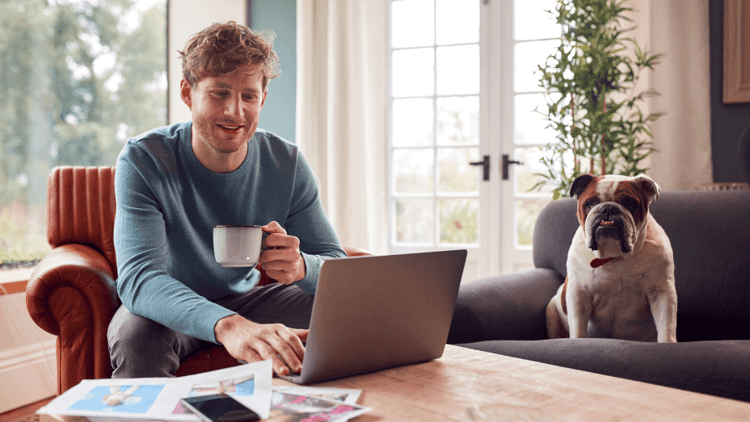 man working from home