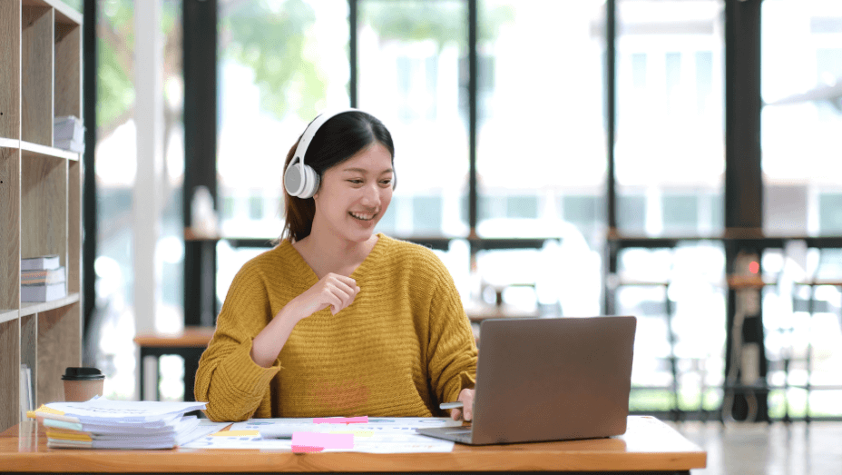 Young woman working on laptop