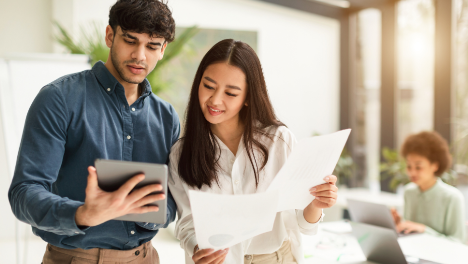 colleagues reviewing future trends in workplace efficiency