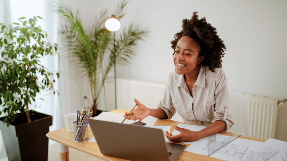 woman having a virtual meeting in an efficient workplace